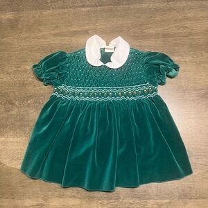 Green Velvet Baby Dress with White Collar